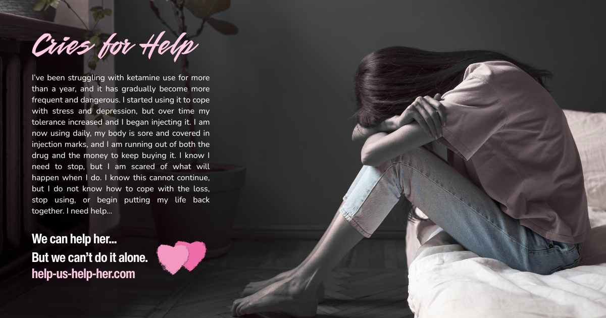 A young woman crying for help